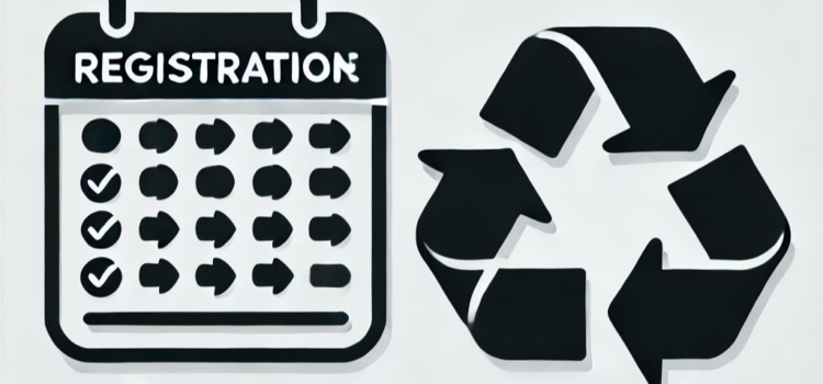 Das Bild zeigt ein Anmeldeformular und ein Recycling-Symbol mit zwei Pfeilen, die einen Kreis bilden. Es symbolisiert den Prozess der wiederkehrenden Anmeldung.